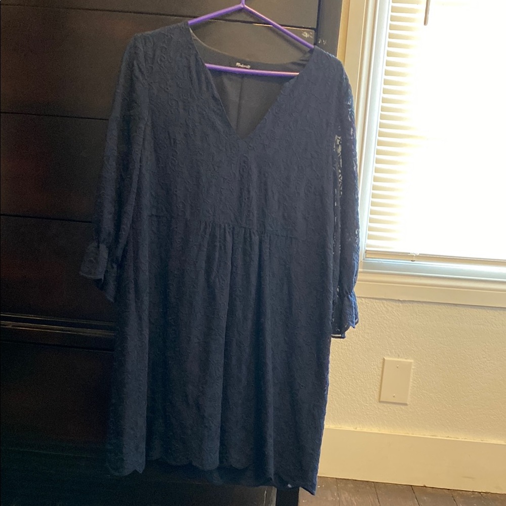Madewell Blue V-Neck Cuffed Sleeve Sundress